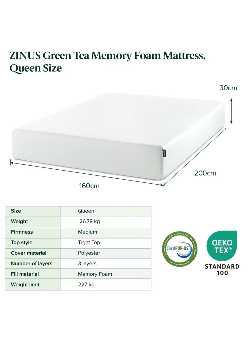 Zinus 30cm Green Tea Memory Foam Mattress | Queen Size | Medium-Firm Support | Fiberglass-Free | Zoned Pressure Relief | OEKO-TEX®| CertiPUR-US® Certified | Mattress in a Box | 160W×200L×30H CM - Image 2